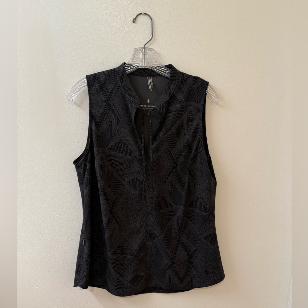 Royal Robbins Black Fitted Blouse with Mandarin Collar